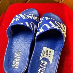 NEW Versace couture slides dice EU41=US11 asking $100 Versace Jeans Couture Womens Lavender Signature Logo Pool  main image 4